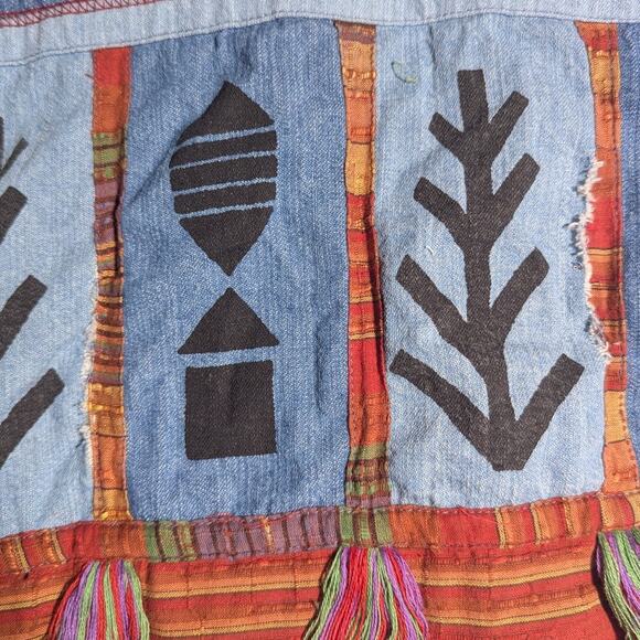 Vtg Y2K Parsley & Sage Boho Denim Rust Orange Patchwork Collarless Jacket Sz M - Picture 4 of 5